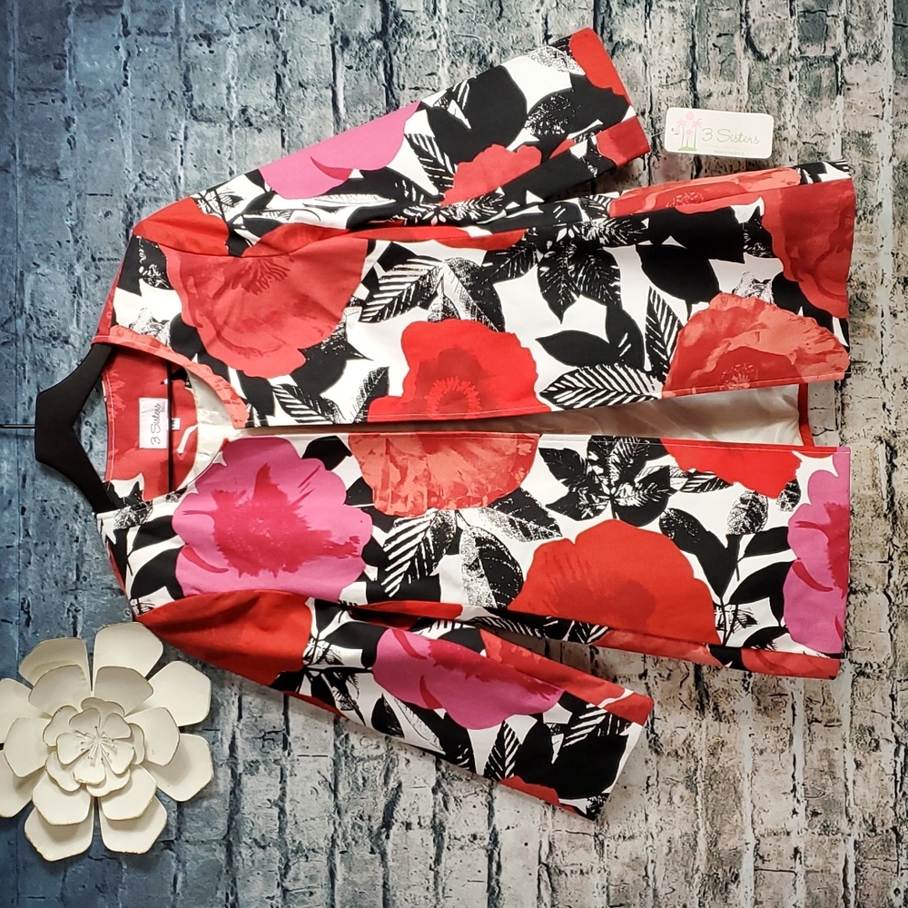 3 Sisters | Artsy Bold Red and Black Poppy Print Jacket Blazer
